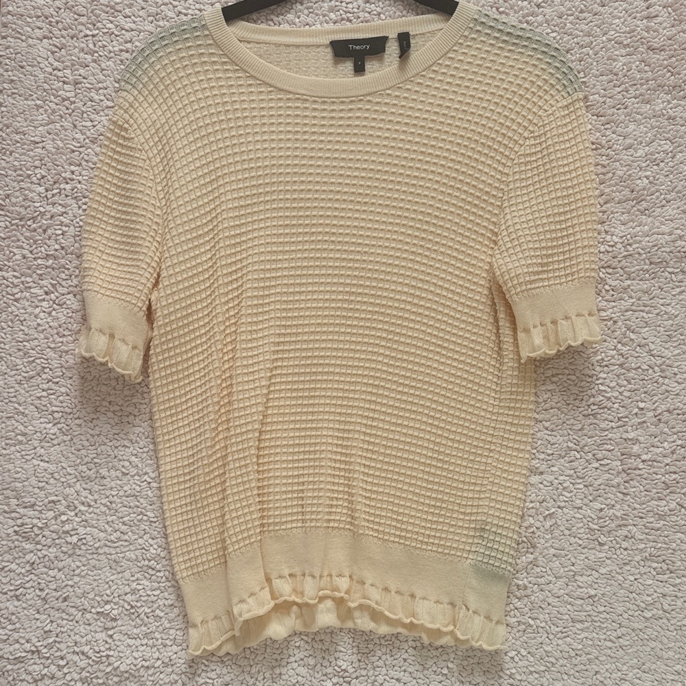 Theory Cream Textured Knit Top